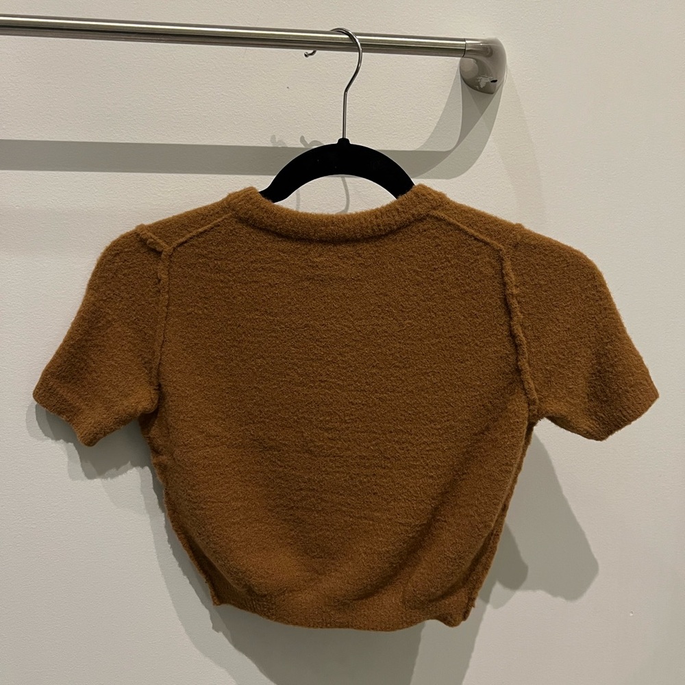 Aritzia (Wilfred Free) Brown Soft Knit Button-Up Short Sleeve Cardigan - Picture 3 of 4